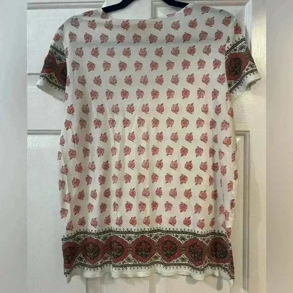 Tory Burch Cream and Orange Paisley Short Sleeve Tee - Picture 3 of 5